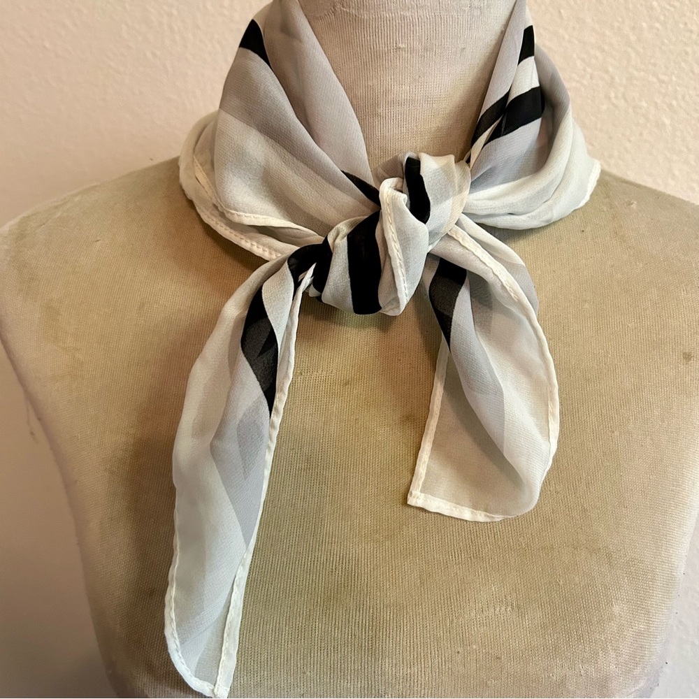 Silk scarf gray black scarf chiffon fabric good condition